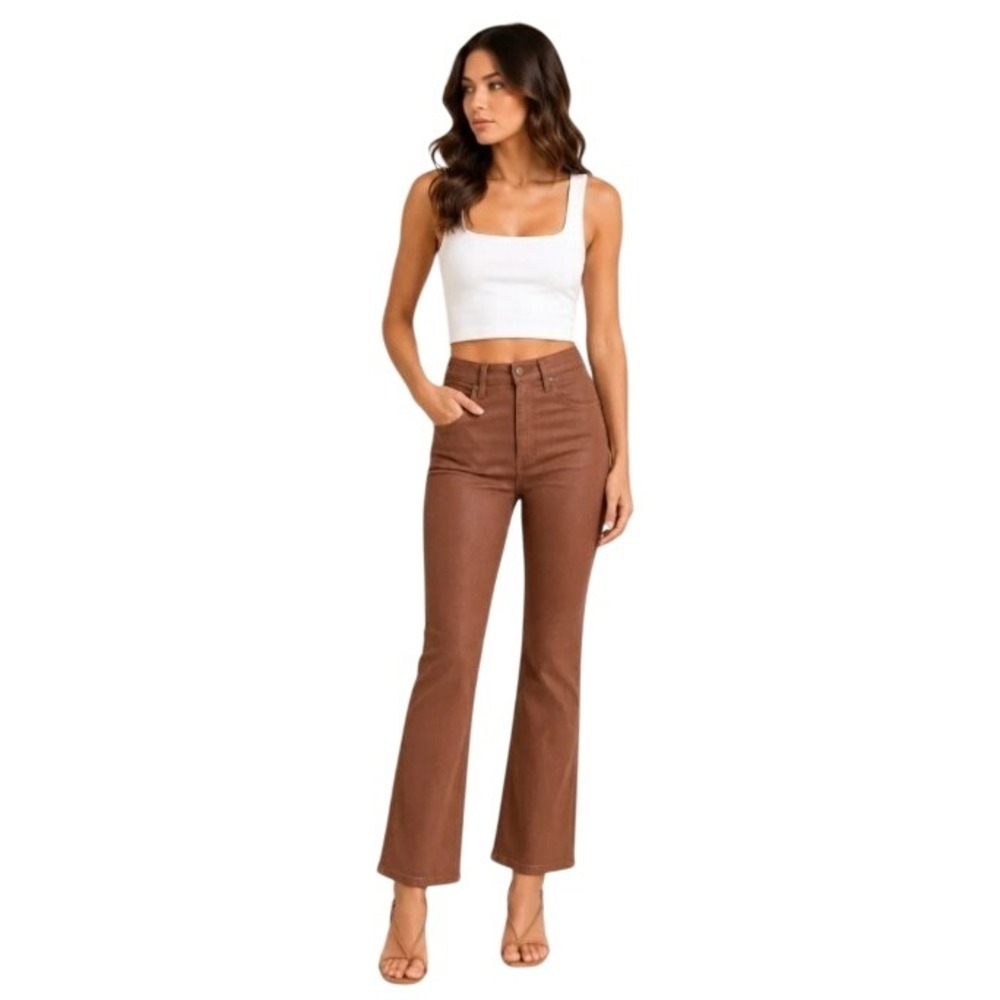 Pistola Lennon High Rise Cropped Bootcut Jeans In Coated Saddle Brown Sz 30